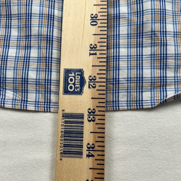 Peter Millar Mens Shirt Large Blue and White Plaid 100% Cotton Button-Down - Picture 9 of 10